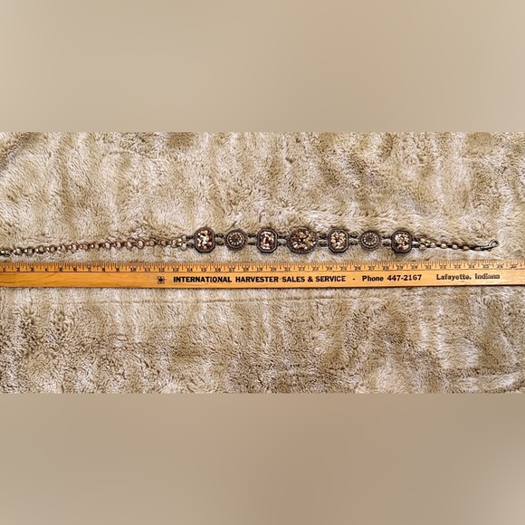 Vintage BELT Mosaic Stone Link ~ Antique Brass Octagon & Circle Boho ~ EUC - Picture 5 of 16